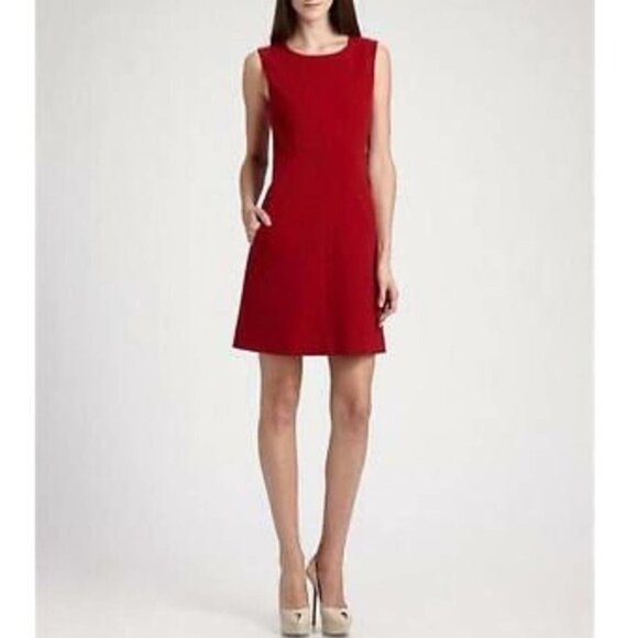 Diane Von Furstenberg Carpeena Mini Dress 8 Ponte Knit Sleeveless Pockets Red - Picture 1 of 11